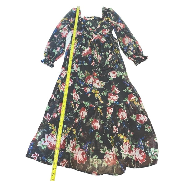 ByTiMo Floral Wrap Bodice Long Sleeve Chiffon Dress in Rose Field - Picture 10 of 14